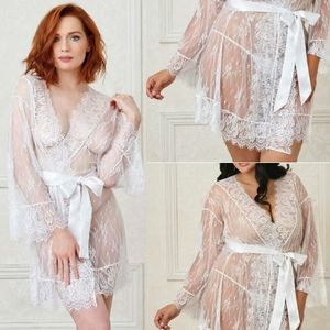Dreamgirl 11078 Romantic Lace Long-Sleeved Kimono White Robe